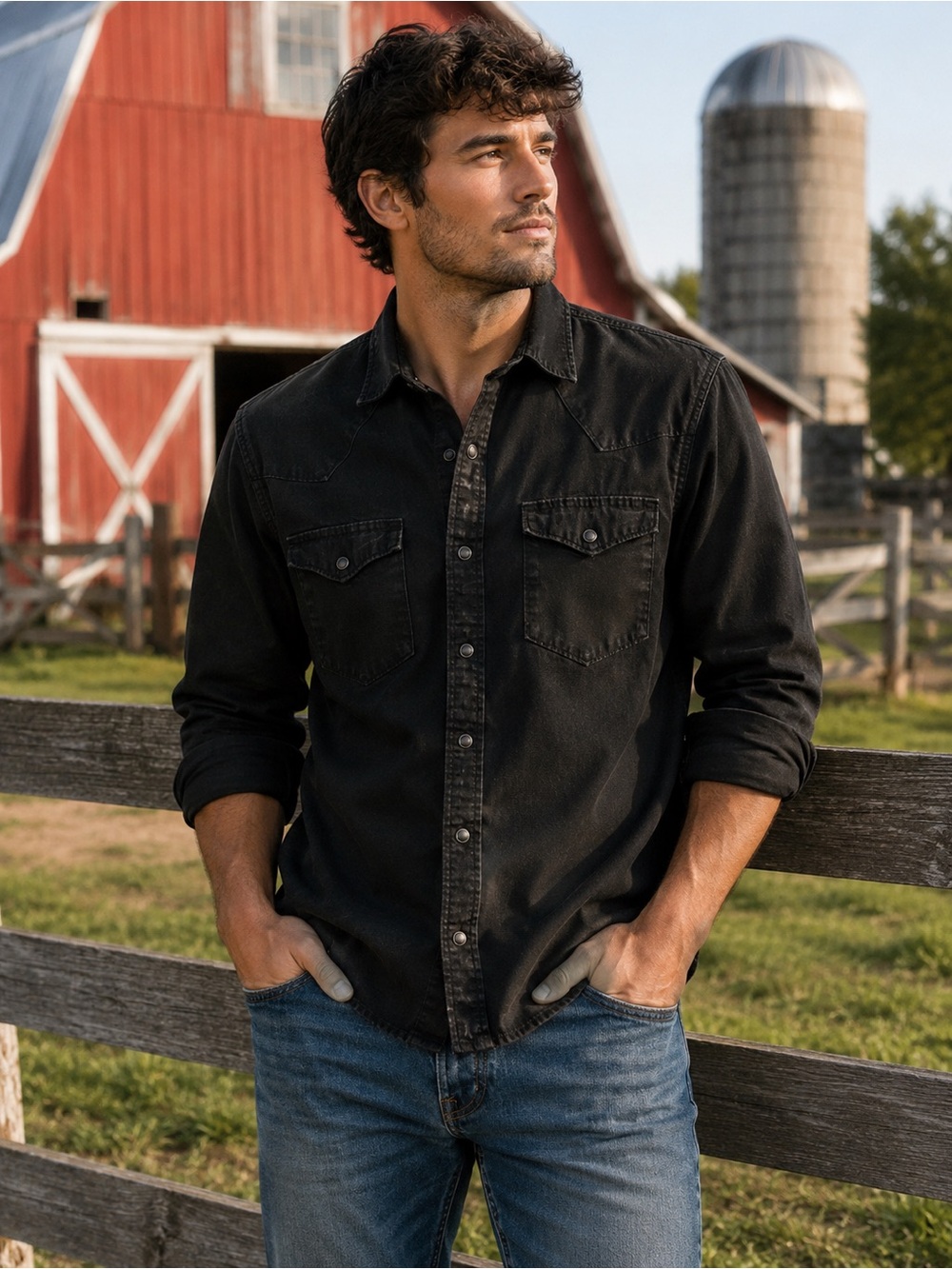 Wrangler Men's Black Long-Sleeve Western Button-Down Shirt